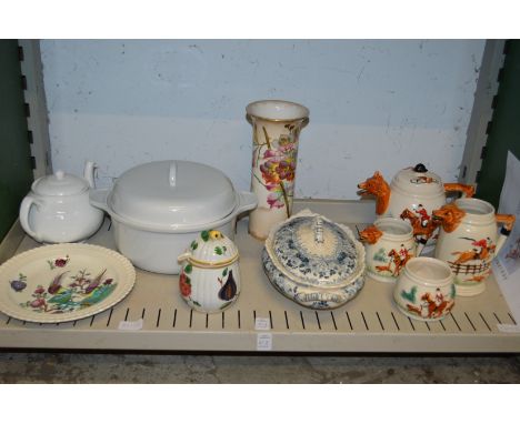 A fox hunting four-piece tea service and other decorative china.