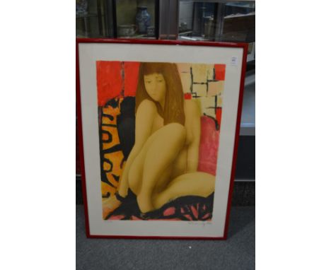 A seated female nude, a limited edition colour print.