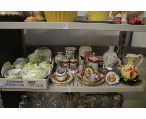 A shelf of decorative china to include a Grafton floral decorated tea service.