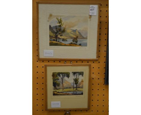 L R Howey, two small pictures depicting the Lake District watercolours.