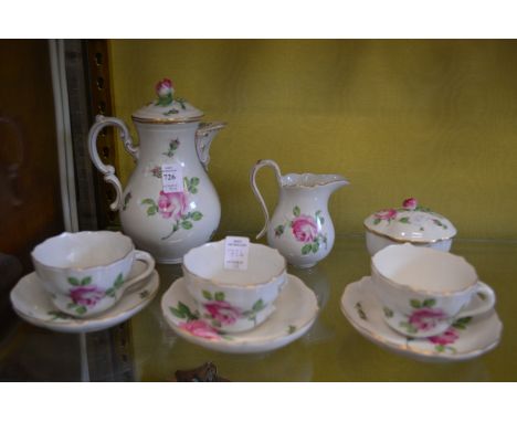 A Dresden floral decorated part tea service.