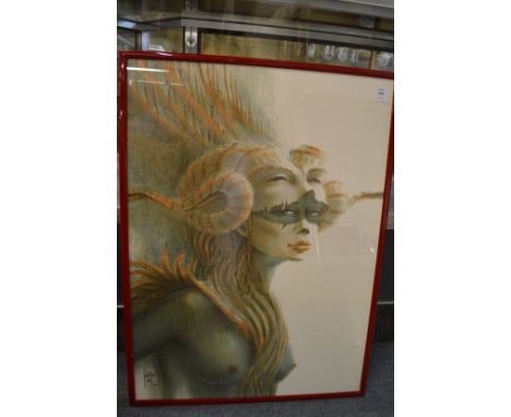 A young female figure wearing a mask, a limited edition colour print.