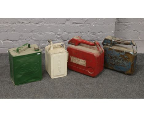 A vintage Esso fuel can, a Valor example, Eversure and one similar.