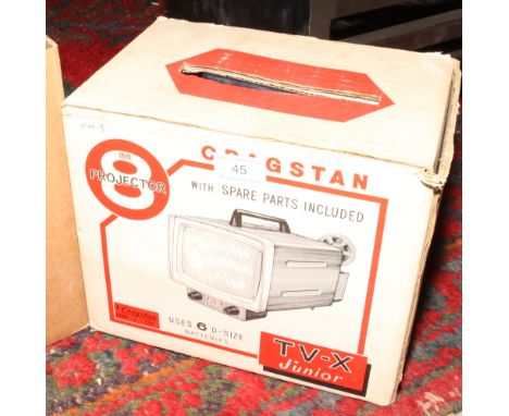 A boxed Cragstan TV -X Junior 8mm projector to include 8mm films.