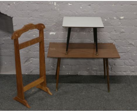 A light oak dressing stand, along with two retro style occasional tables.