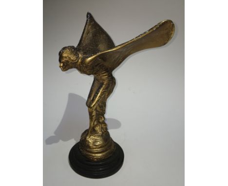 After Charles Sykes (1875-1950), a modern Art Deco style cast gilt metal Spirit of Ecstasy, circular stepped marble base, hei