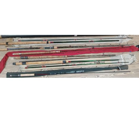 A group of six Silstar cgraphite fishing rods comprising Tradition Fly 270, Tradition Light Line 360, Diaflex Match 360, Powe