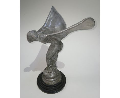 After Charles Sykes (1875-1950), a modern Art Deco style cast white metal Spirit of Ecstasy, circular stepped marble base, he