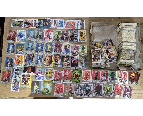 A box of over 120 old autographed football cards plus an amount of Topps, Panini and Match attax cards