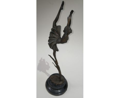 After Salvador Dali (1904-1989), a modern Art Deco style bronze depicting a dancing girl, bearing signature, marble base, hei
