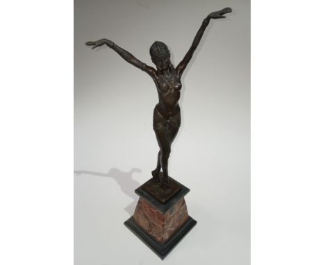 After Demetre Chiparus (1887-1947), a modern Art Deco style bronze depicting a semi-nude female dancer, bearing signature 'D.