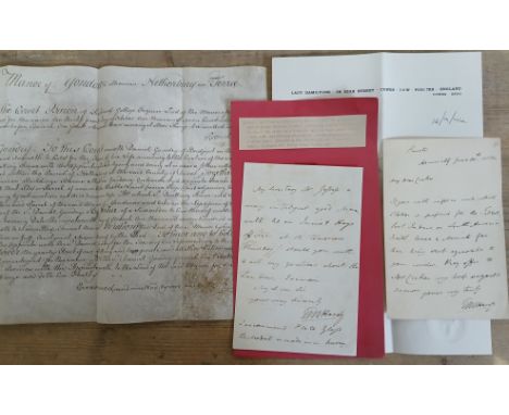 An early 19th century letter addressed to Vice Admiral John Wilson Croker from sir Thomas Masterman Hardy (1769-1839), explai