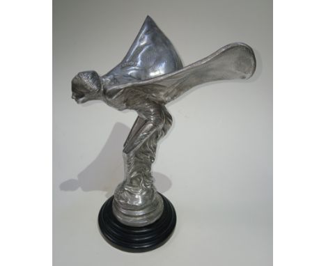 After Charles Sykes (1875-1950), a modern Art Deco style cast white metal Spirit of Ecstasy, circular stepped marble base, he