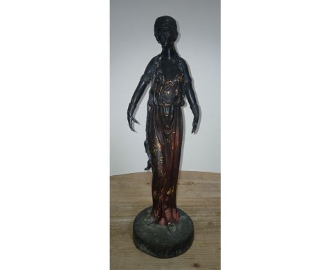 A modern cast metal Art Deco style figure depicting a classical lady, height 49cm.Condition - original finish to metal lost d