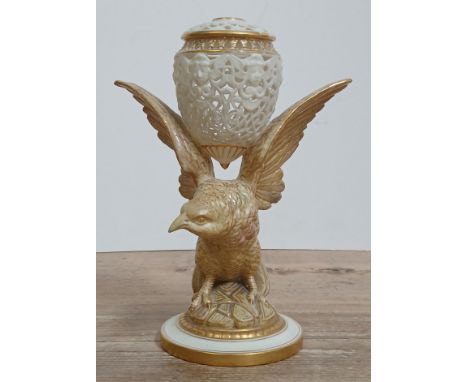 A Grainger & Co Royal Chinaworks Worcester porcelain pot pourri modelled as an eagle, height 21cm.Condition - good, no chips,