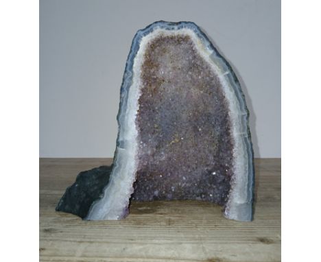 A quartz amethyst and agate cathedral geode, height 22cm.
