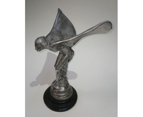 After Charles Sykes (1875-1950), a modern Art Deco style cast white metal Spirit of Ecstasy, circular stepped marble base, he