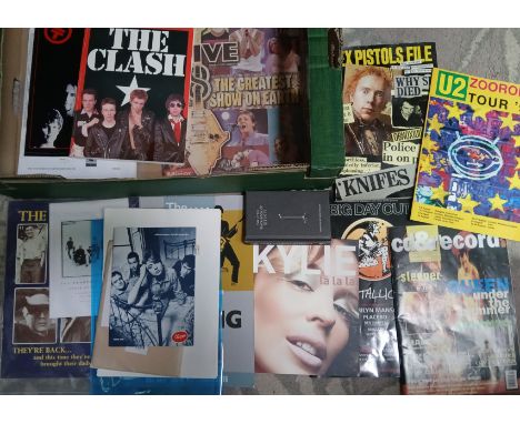 A box of music memorabilia including Kylie La La La, Big Day Out souvenir programme, Beautiful South 1997 tour programme, var