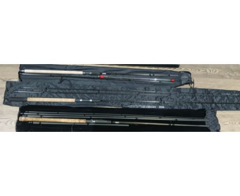 A group of three Shakespeare graphite fishing rods comprising a five piece 5.4m Annex Excel Match, a three piece 12' Mach 2 X