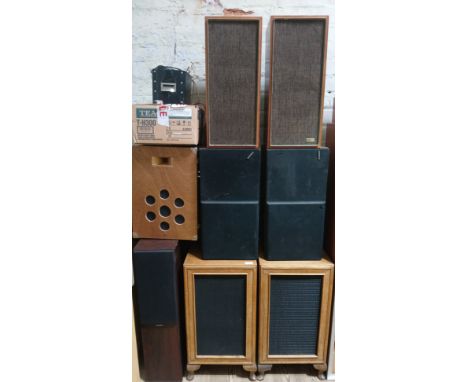 Four pairs of assorted speakers comprising Celestion 15, Technics, Castle, Tangent, together with a single speaker and two sm