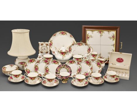 A collection of Royal Albert Old Country Roses pattern tea and ornamental ware, to include a lamp and clockcase and a Royal A