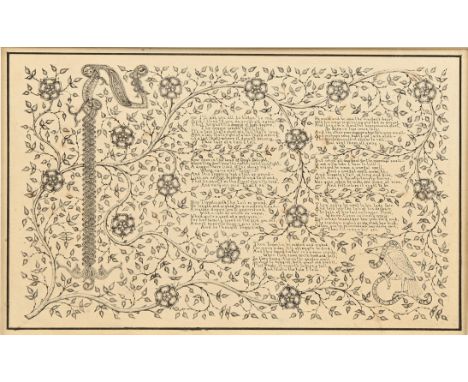 A late Victorian manuscript poem, late 19th c,&nbsp;black ink on paper,&nbsp;illuminated with calligraphy, a foliate initial 