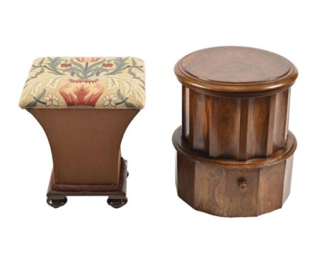 A Victorian fluted cylindrical walnut step-commode, 47cm h, 40cm diam and a Victorian grained rosewood and fabric covered sto
