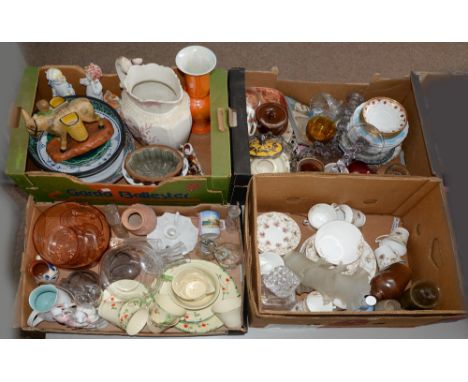 Miscellaneous ceramics and glass, 19th c and later, including Staffordshire flatbacks, earthenware culinary moulds, J &amp; G