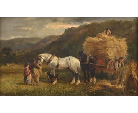 Attributed to George Cole (1810-1883) - Loading the Wagon, oil on canvas, 29 x 49cm  Varnish cleaned in recent years, unlined