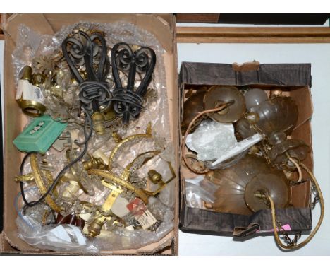 Miscellaneous giltmetal mounted cut glass and other light fittings, including a bag chandelier 