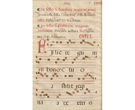 A South European antiphonal leaf, probably Spanish, 15th or first-half 16th c,&nbsp;manuscript on vellum, blank ink and rubri