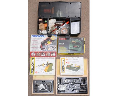 Miscellaneous tools, including a Dremel Multishape sander, boxed, a Bosch PST700 PAE electronic jigsaw, boxed, etc 