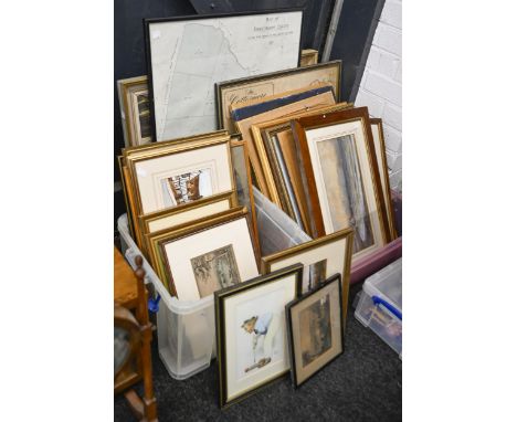 Miscellaneous pictures and prints, 19th c and later, including watercolour landscapes, oil portrait of a military officer, li