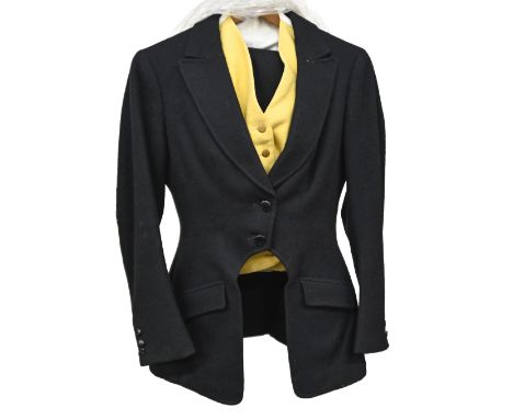 Miscellaneous equestrian and hunting dress, including a Quorn Hunt tailcoat with brass livery buttons, a gentleman's red hunt