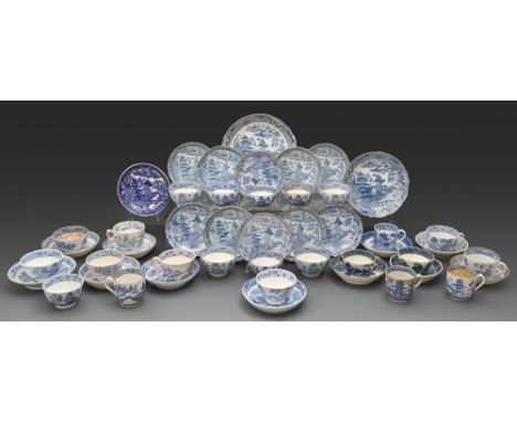 Miscellaneous blue transfer printed porcelain teaware, early 19th c, to include Spode and Miles Mason, various sizes and mark