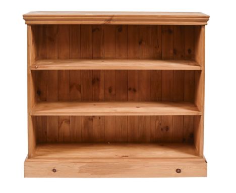 A pine open three-shelf bookcase, 63cm h; 102 x 26cm 