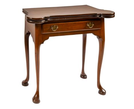 A walnut card table, 19th/early 20th c, in George II style, the baize lined top with candle stands and counter wells, 68cm h;