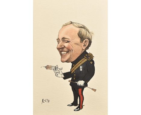 Sir Alasdair Hilleary, 'Loon' (b. 1954) - Lieutenant Colonel Noel Carding MBE, caricature, full-length and in military unifor