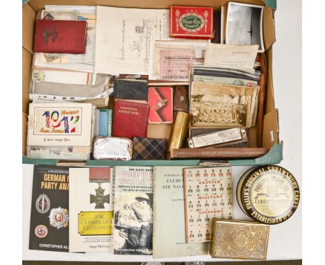 Miscellaneous printed ephemera and bygones, early 20th c and later, including a late 19th/early 20th c photographic postcard 