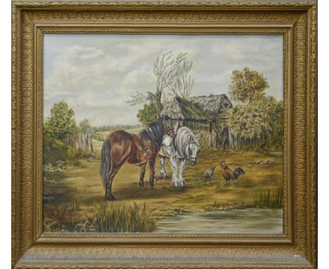 Miscellaneous pictures and prints, including Studies of Horses, oil on board, signed Monica White and J.M.White, 36 x 50cm an