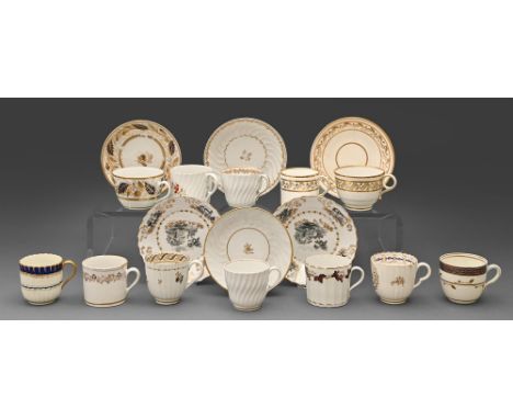 Miscellaneous English teaware, c1800, to include Caughley, Worcester and two saucers bat-printed with animals, probably Minto