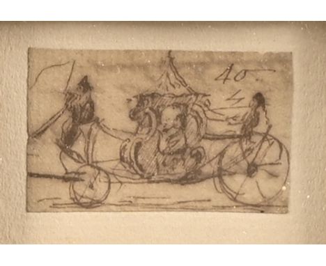 English School, second-quarter 18th c - Sketch of a Horse-Drawn Rococo Carriage, the interior with a seated man smoking a pip