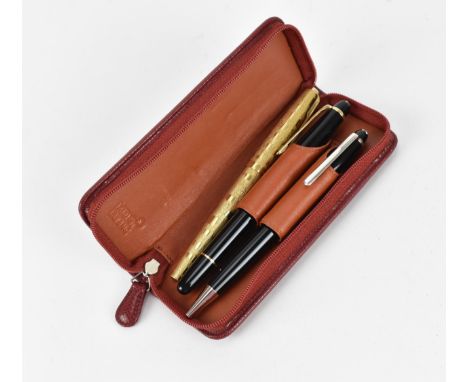 A Montblanc Meisterstuck Pix fountain pen and ballpoint pen, the fountain pen with 14ct gold nib, together with a gilt Parker