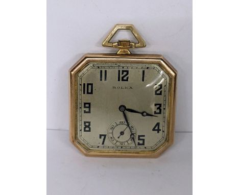 A Rolex 9ct gold, open faced pocket watch having a silvered dial, signed Rolex, with blued hands, Arabic numerals, Breguet st