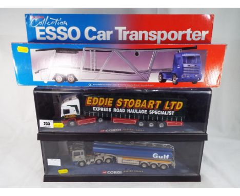 Corgi - a Corgi diecast Modern Trucks new EAR of Load Transport ERF EC series model No. 75201, boxed, ERF Tanker - Gulf Oil d