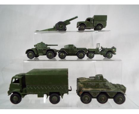 Dinky Toys - # 673 Daimler scout car with driver figure, # 670 Daimler armoured car, # 676 Saracen armoured personnel carrier