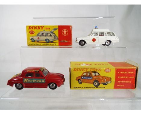 Dinky Toys - Vauxhall Victor Ambulance, white body, blue roof light, pale green interior with figure and patient on stretcher