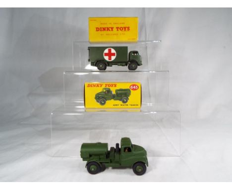 Dinky Toys - # 643 Army Water Tanker, olive drab body and hubs, driver figure, [near mint, box exc] and # 626 military ambula