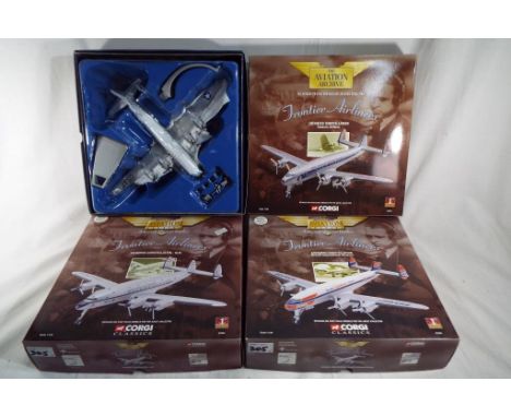 Corgi Aviation Archive - four 1:144 scale model diecast aeroplanes comprising Frontier Airliners 47504, 47505, 47507, and Mil