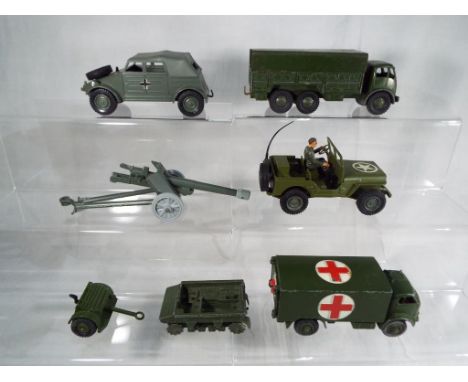 Dinky Toys - Military Ambulance # 626 (ex in ab), Kubelwagen # 69 (nm in ab), US Jeep with driver figure # 615 (m in ab), PK5